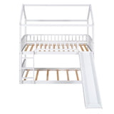 Hearth and Haven Haroldene Twin over Twin House Bunk Bed with Slide, White LT100213AAK