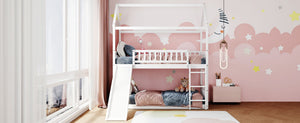 English Elm Twin Over Playhouse Bunk Bed with Built in Slide Solid Pine Kids Frame LT100213AAK-1