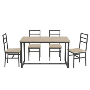English Elm Five-piece industrial dining set with oak MDF top, heavy-duty metal frame, compact space-saving design Beige W57868874