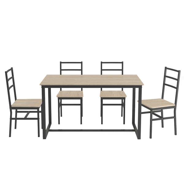 English Elm Five-piece industrial dining set with oak MDF top, heavy-duty metal frame, compact space-saving design Beige W57868874