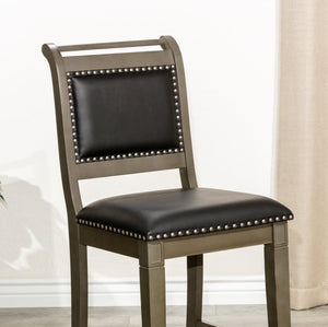 English Elm 24" Counter Stool In Weathered Gray & Black Leather - Farmhouse Charm With Modern Comfort & Style B04681330