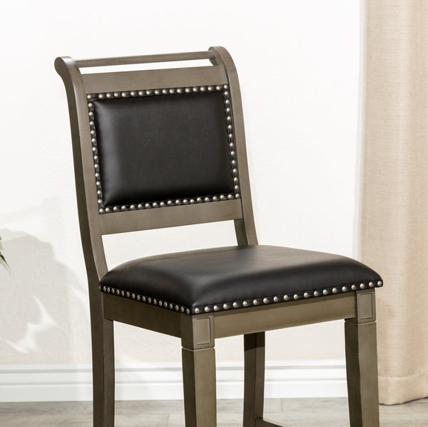 English Elm 24" Counter Stool In Weathered Gray & Black Leather - Farmhouse Charm With Modern Comfort & Style B04681330