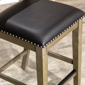 English Elm 24" Counter Stool In Weathered Gray & Black Leather - Farmhouse Charm With Modern Comfort & Style B04681330