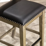 English Elm 24" Counter Stool, Weathered Gray Finish, Black Leather Seat