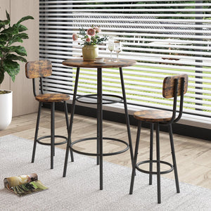 English Elm Bar 3-Piece Dining Set with Stools and Backrests, MDF & Metal Farmhouse Design, Space-Saving Pair Brown W57868878