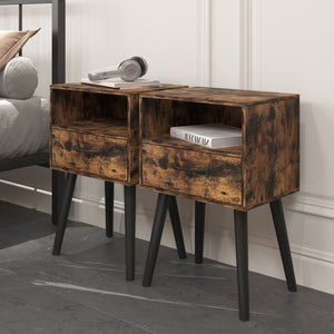 English Elm Two Grey Oak Nightstands with Storage Drawer and Open Shelf for Modern Bedrooms W57872958