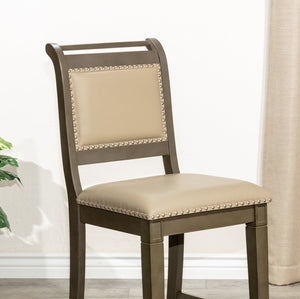 English Elm 24" Counter Stool - Rustic Weathered Gray Wood & French Gray Leather Seat For Farmhouse Charm B04681331