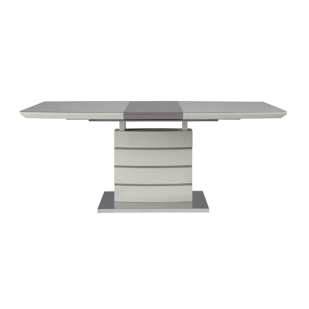 English Elm Contemporary Pedestal Dining Table Butterfly Leaf Gloss White Gray Taupe Urban B011S00280