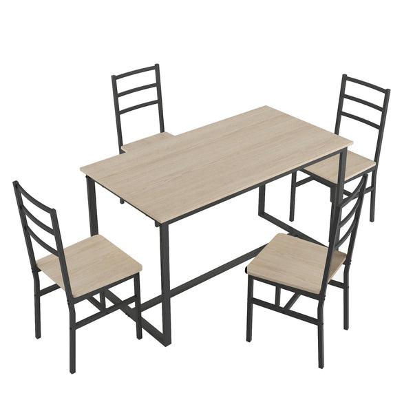 English Elm Five-piece industrial dining set with oak MDF top, heavy-duty metal frame, compact space-saving design Beige W57868874