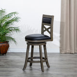 English Elm 24" Counter Height X-Back Swivel Stool, Weathered Gray Finish, Black Leather Seat