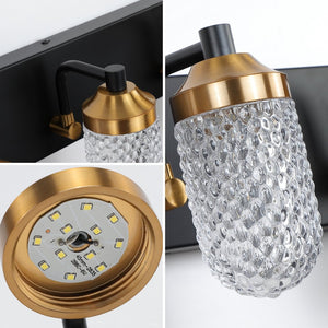English Elm Vanity Light Bar with Five Led Bulbs Matte Black Frame Clear Glass Bathroom Mirror W134070913