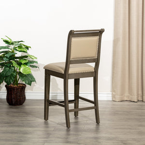 English Elm 24" Counter Stool - Rustic Weathered Gray Wood & French Gray Leather Seat For Farmhouse Charm B04681331