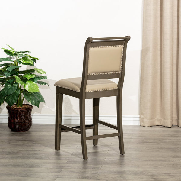 English Elm 24" Counter Stool - Rustic Weathered Gray Wood & French Gray Leather Seat For Farmhouse Charm B04681331
