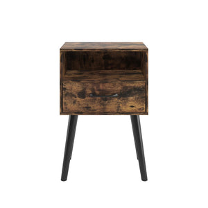 English Elm Two Grey Oak Nightstands with Storage Drawer and Open Shelf for Modern Bedrooms W57872958