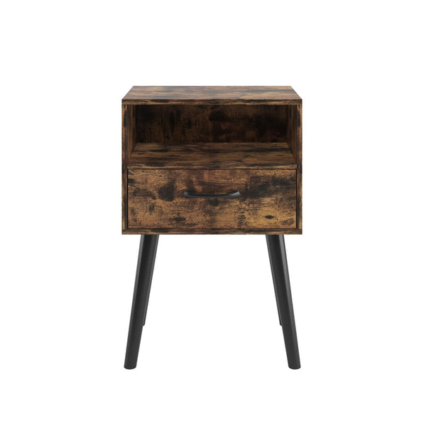 English Elm Two Grey Oak Nightstands with Storage Drawer and Open Shelf for Modern Bedrooms W57872958