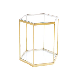 English Elm Modern Two Tier Tempered Glass End Table with Polished Stainless Steel Frame W124181356
