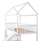 Hearth and Haven Haroldene Twin over Twin House Bunk Bed with Slide, White LT100213AAK