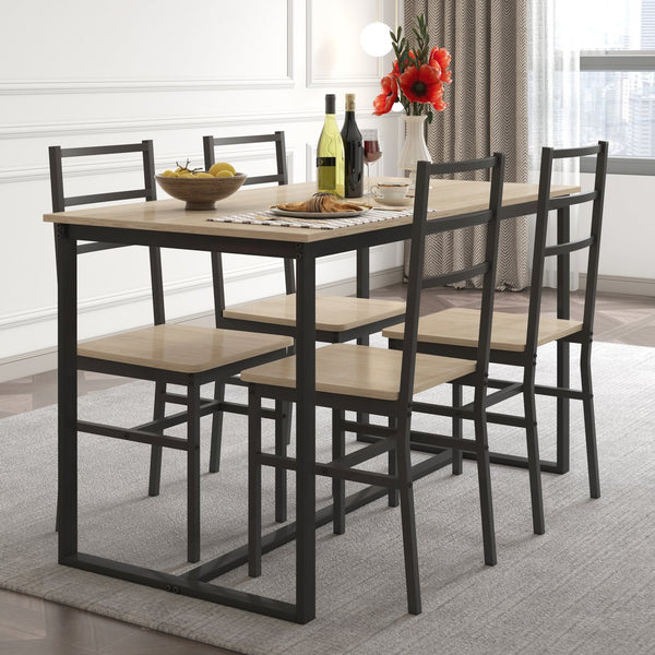 English Elm Five-piece industrial dining set with oak MDF top, heavy-duty metal frame, compact space-saving design Beige W57868874