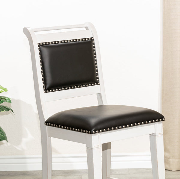 English Elm 24" Counter Stool Centennial Farmhouse Antique White with Black Leather Seat, Nailhead Trim & Wood Frame B04681329