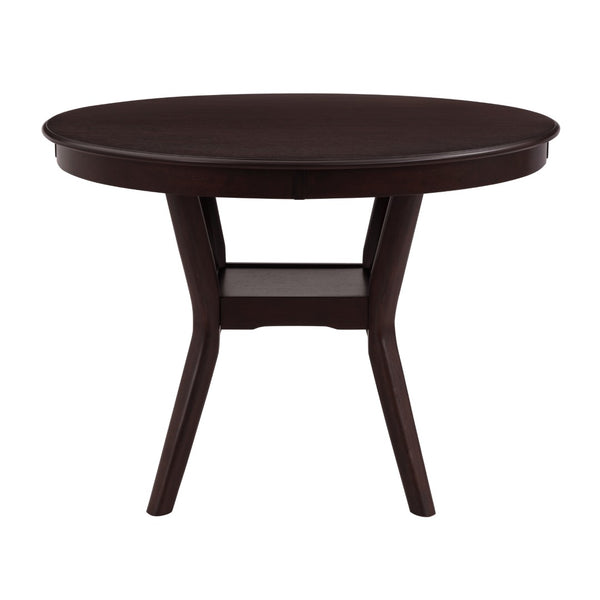 English Elm Espresso Round Dining Set Seats Four with Open Shelf Base and Faux Leather Side Chairs B01181169