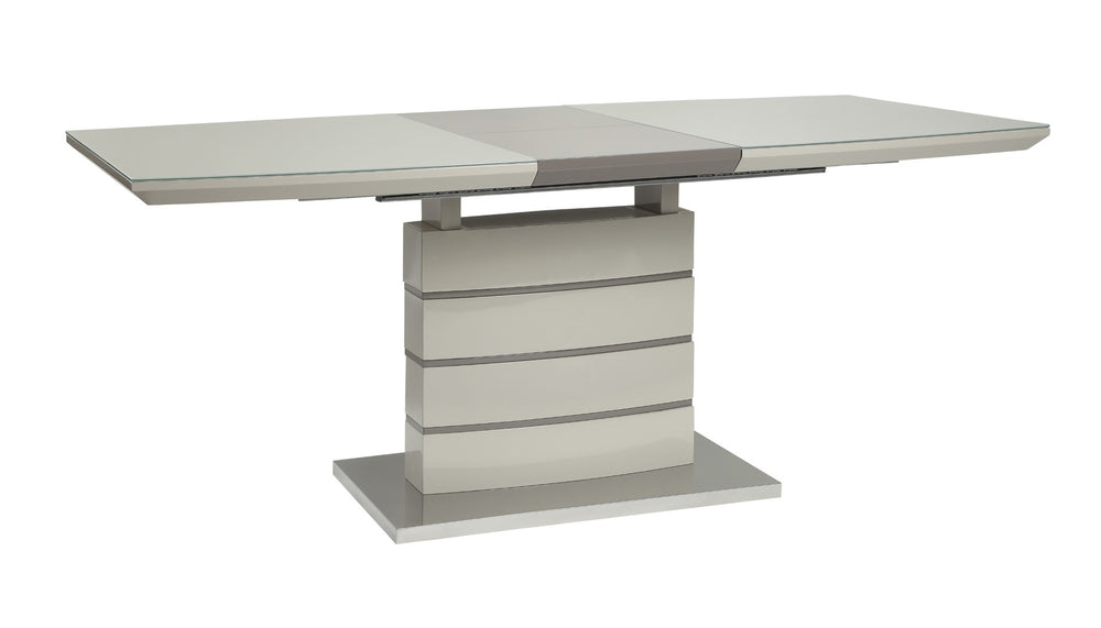 English Elm Contemporary Pedestal Dining Table Butterfly Leaf Gloss White Gray Taupe Urban B011S00280