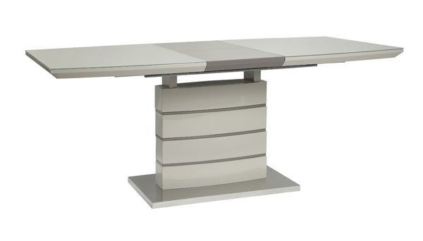 English Elm Contemporary Pedestal Dining Table Butterfly Leaf Gloss White Gray Taupe Urban B011S00280