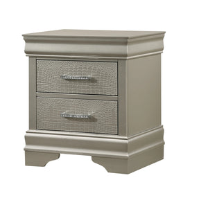 English Elm 1pc Modern Glam Nightstand with 2 Drawers, Champagne Solid Wood Finish, Crystal Tufted Croc Texture B01181332