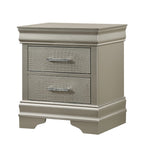 Glam Style Nightstand, 1 Drawer, Champagne Finish, Solid Wood, Crystal-Like Diamond Tufting, Crocodile Texture