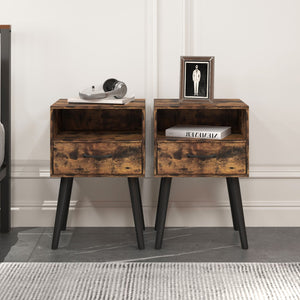 English Elm Two Grey Oak Nightstands with Storage Drawer and Open Shelf for Modern Bedrooms W57872958