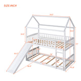 Hearth and Haven Haroldene Twin over Twin House Bunk Bed with Slide, White LT100213AAK