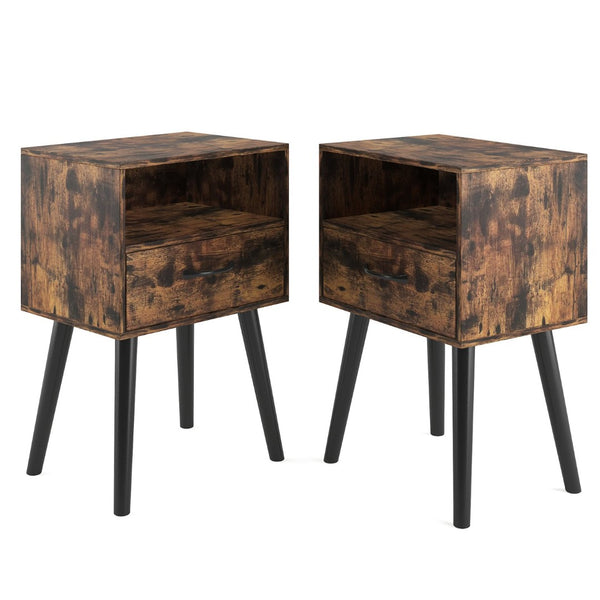 English Elm Two Grey Oak Nightstands with Storage Drawer and Open Shelf for Modern Bedrooms W57872958