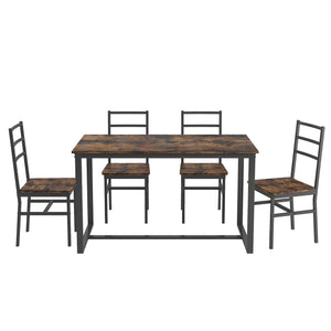 English Elm Five-piece industrial dining set with oak MDF top, heavy-duty metal frame, compact space-saving design Brown W57868875