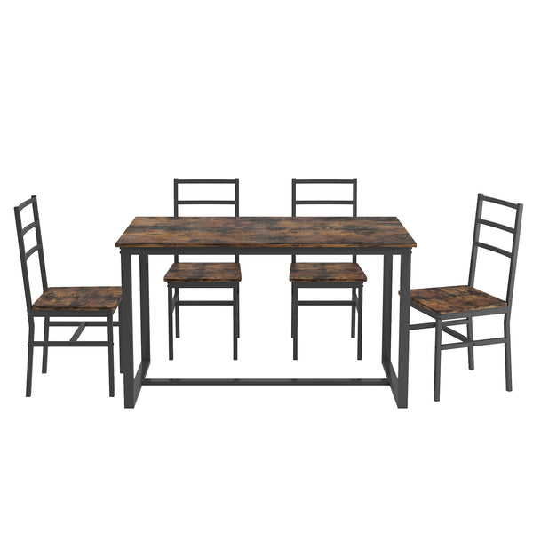 English Elm Five-piece industrial dining set with oak MDF top, heavy-duty metal frame, compact space-saving design Brown W57868875