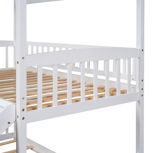 English Elm Twin Over Playhouse Bunk Bed with Built in Slide Solid Pine Kids Frame LT100213AAK-1