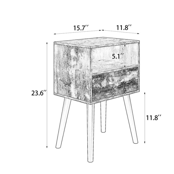 English Elm Two Grey Oak Nightstands with Storage Drawer and Open Shelf for Modern Bedrooms W57872958