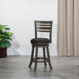 English Elm 24" Counter Height Slat Back Swivel Stool, Weathered Gray Finish, Charcoal Fabric Seat