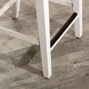 English Elm 24" Counter Stool Centennial Farmhouse Antique White with Black Leather Seat, Nailhead Trim & Wood Frame B04681329