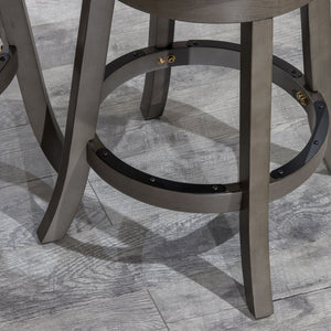 English Elm 24" Counter Height Swivel Stool - Farmhouse Style In Weathered Gray With French Gray Leather Seat B04660726