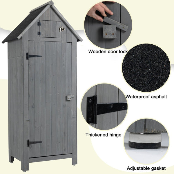 English Elm 30.3"l Solid Fir Outdoor Storage Shed with Barn Roof and Three Tool Compartments W1422P285895