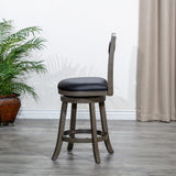 English Elm 24" Counter Height X-Back Swivel Stool, Weathered Gray Finish, Black Leather Seat