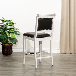 English Elm 24" Counter Stool Centennial Farmhouse Antique White with Black Leather Seat, Nailhead Trim & Wood Frame B04681329