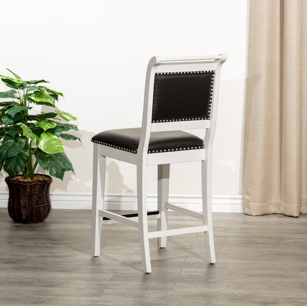 English Elm 24" Counter Stool Centennial Farmhouse Antique White with Black Leather Seat, Nailhead Trim & Wood Frame B04681329
