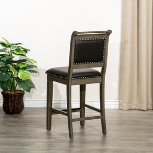 English Elm 24" Counter Stool In Weathered Gray & Black Leather - Farmhouse Charm With Modern Comfort & Style B04681330