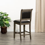 English Elm 24" Counter Stool, Weathered Gray Finish, Black Leather Seat