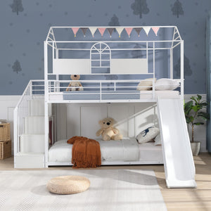 Hearth and Haven Metal Bunk Bed with Slide and Steps W1609S00002