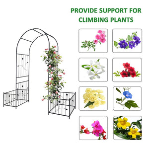 English Elm Metal Garden Arch with Planter Stands Powder Coated Steel Climbing Rose Support W158681135