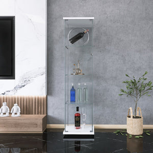 English Elm One sleek glass display cabinet with one door and 4 adjustable shelves for showcasing décor and collectibles White W151064125
