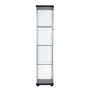 English Elm One sleek glass display cabinet with one door and 4 adjustable shelves for showcasing décor and collectibles Black W151064124