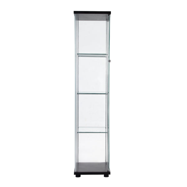 English Elm One sleek glass display cabinet with one door and 4 adjustable shelves for showcasing décor and collectibles Black W151064124