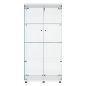 English Elm Led Strip Light Display Cabinet - Stylish Two-Door Glass Showcase With 4 Adjustable Shelves & Lock W1510S00013
